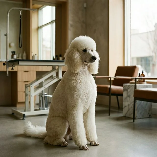 Zadbany pudel po profesjonalnym groomingu w salonie Piękny Pies Mogilany